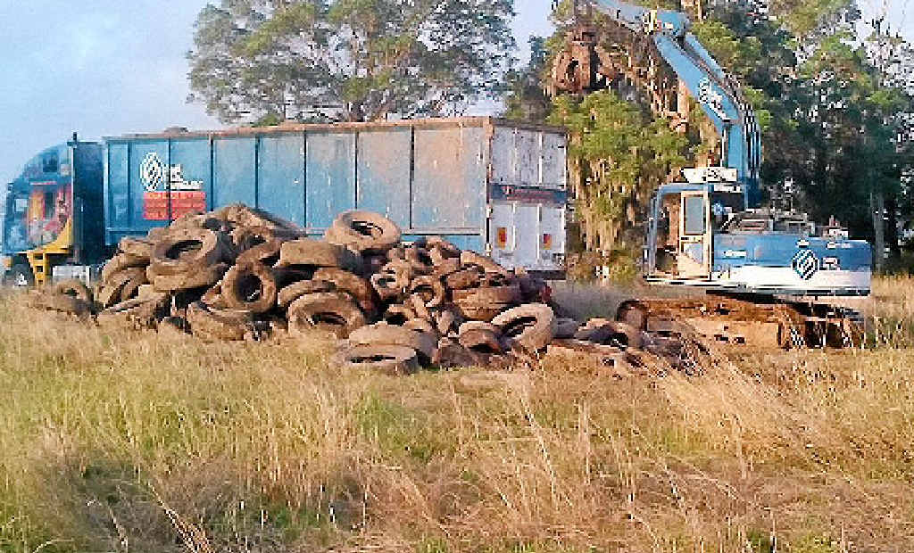 The main tyre dump pile on government-owned land near Yabba Creek. The main tyre dump pile on government-owned land near Yabba Creek.
